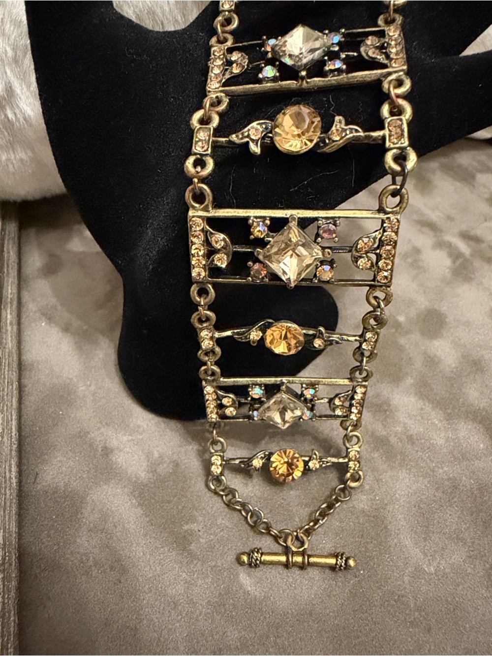 Antique Bronze Finish Multi-Stone Statement Bracelet - Vintage-Inspired